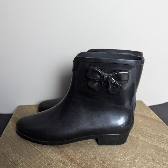 Mel by Melissa wellington boots black rain booties with bow 7 - Picture 9 of 11